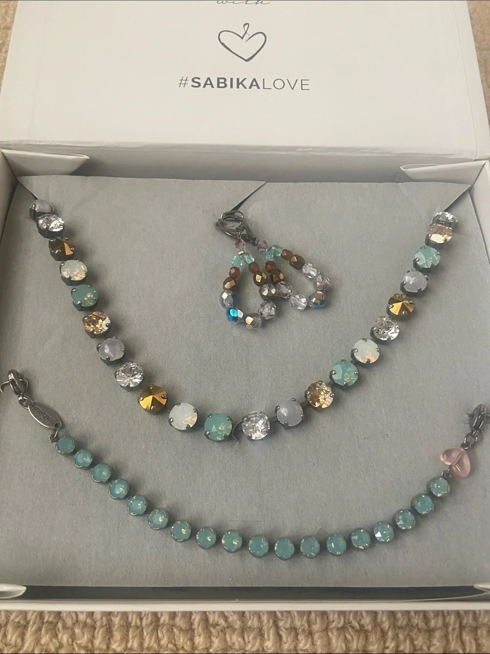 Sabika Crystal Necklace with Matching Bracelet and Earrings set.